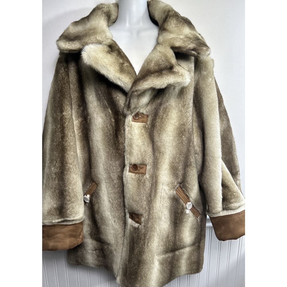 Dennis by Dennis Basso Women's Reversible Faux Fur & Suede Button Coat 2XL Brown - Picture 3 of 9
